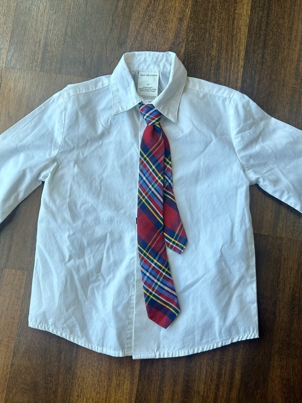 Van Heusen White Plaid Tie Shirt Size 4T